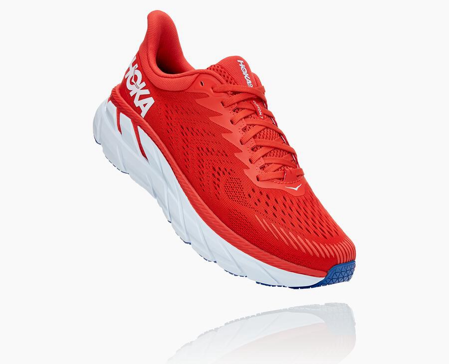 Hoka One One Clifton 7 - Men Running Shoes - Red/White,Australia YSF-861307